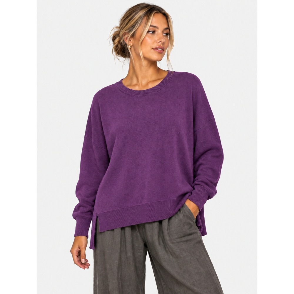 Eileen Fisher Purple 100% Organic Cotton Relaxed Pullover Sweater M